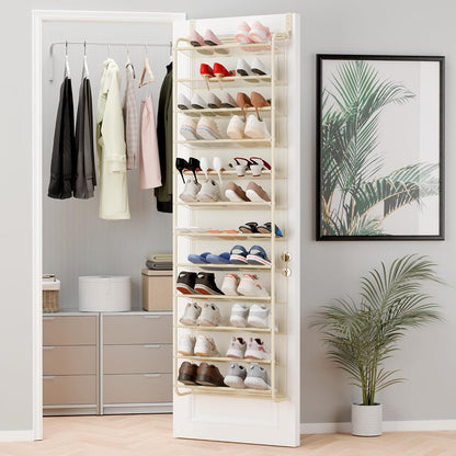 36 Pair Over The Door Shoe Organizer, 12 Tier Hanging Shoe Organizer, Heavy Duty Metal & Mesh Shoe Holder, Hanging Shoe Rack for Closet Organizer & Storage, 74"H x 21.7"W x 7.5"D, White