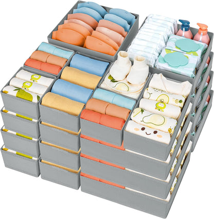 Drawer Organizer Clothes, 12 Pack Dresser Organizer, Foldable Closet Organizers and Storage, Fabric Dresser Bins, Drawer Dividers for Nursery, Baby Clothes, Underwears, Sock (Beige)