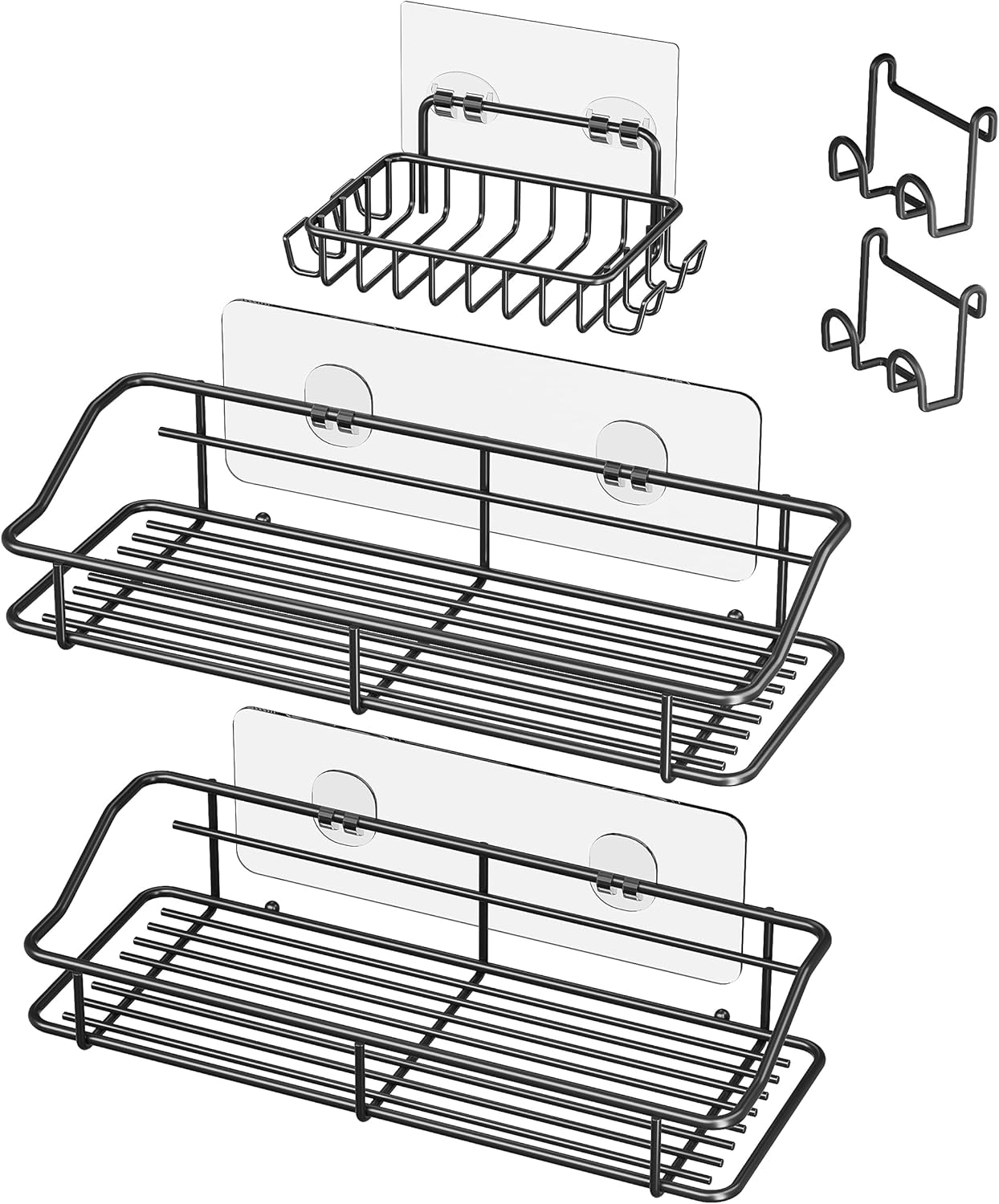 Shower Caddy Shelf Storage Rack Adhesive Without Drilling Stainless Steel with Hooks for Washroom, Lavatory, Restroom, Toilet, Bathroom, Kitchen - 2 Pack