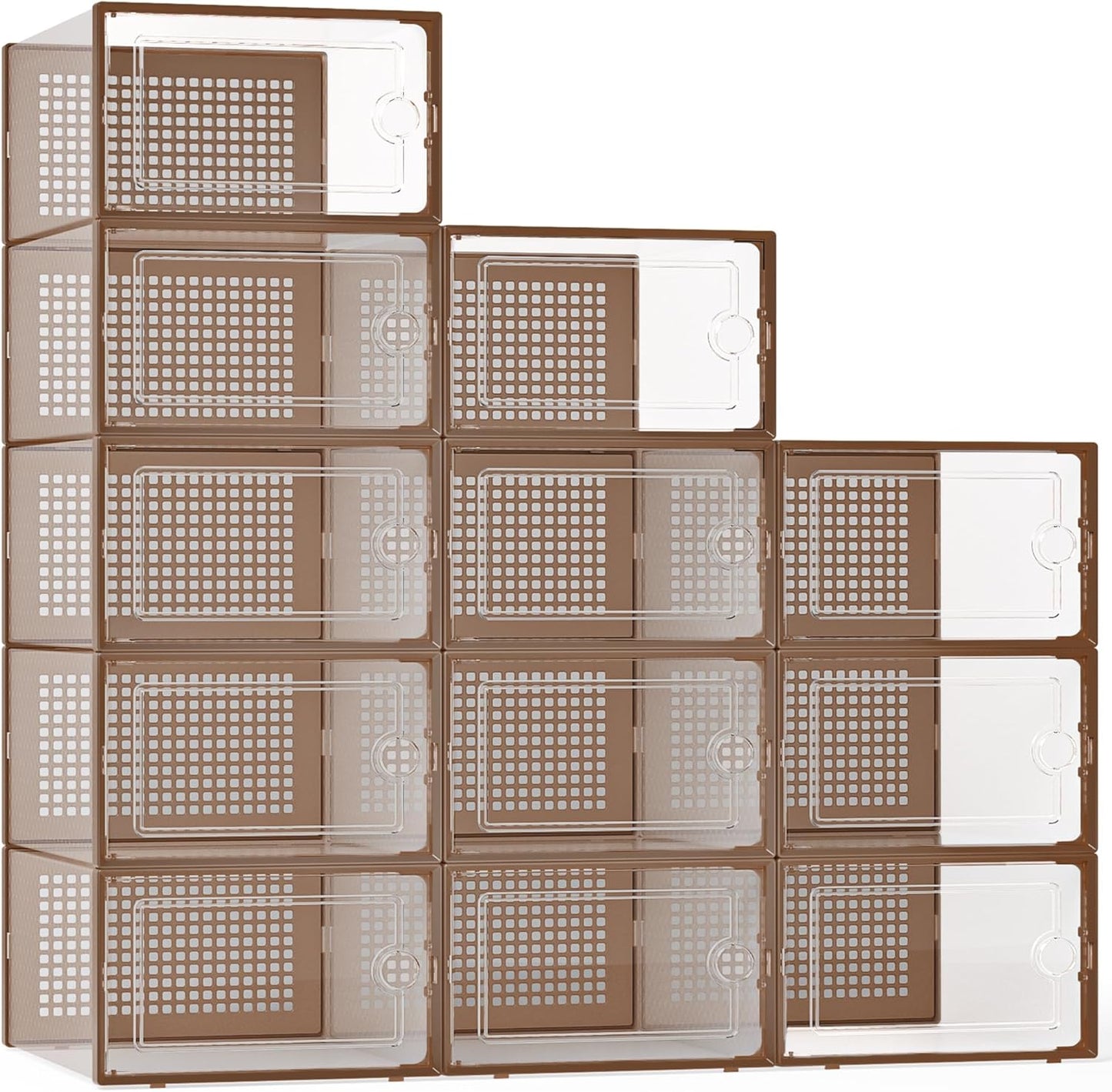 X-Large Shoe Storage Boxes Organizers Clear Plastic Stackable 12 Pack, Shoe Rack & Holder Substitute, Sneaker Containers, Toy Storage Organizer Bins for Entryway, Closet, Under Bed, Black
